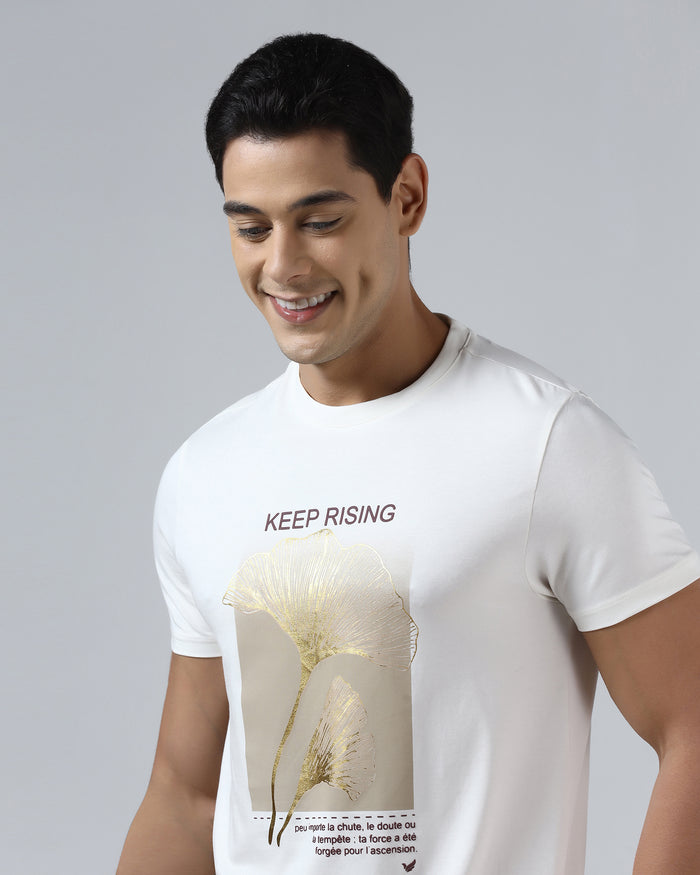 White Crew Neck Printed T-Shirt - James