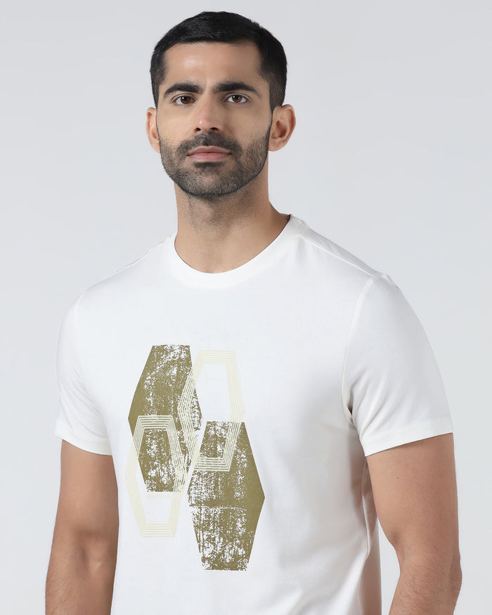 White Crew Neck Printed T-Shirt - Moaning