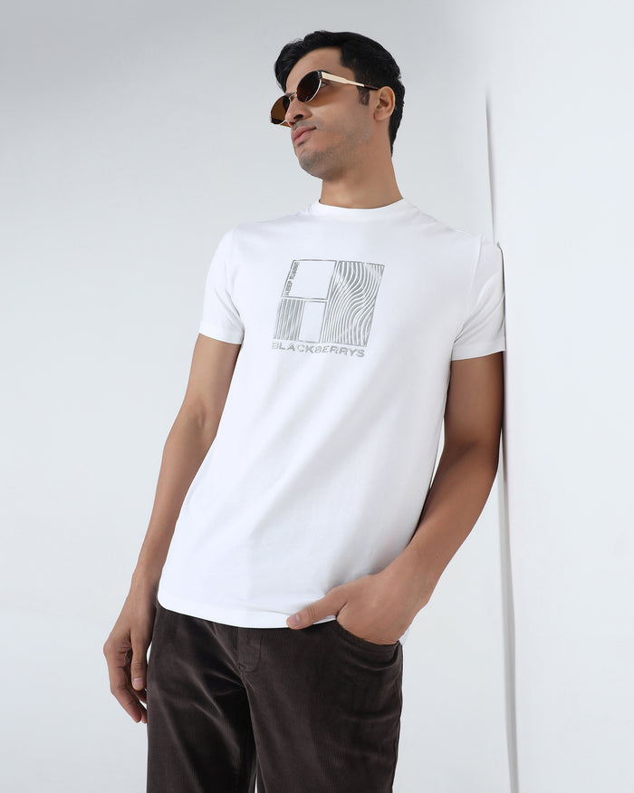 White Crew Neck Printed T-Shirt - Sybill