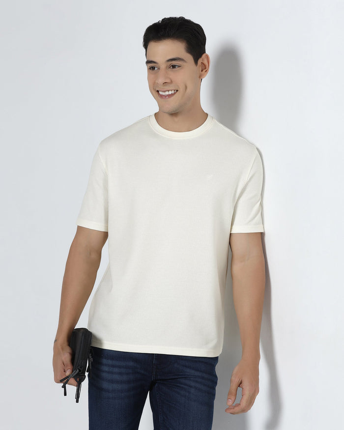 White Crew Neck Textured T-Shirt - Lord