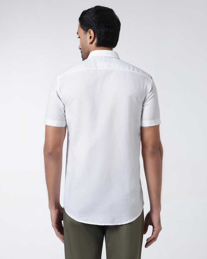 White Half Sleeve Linen Solid Shirt - Cleo