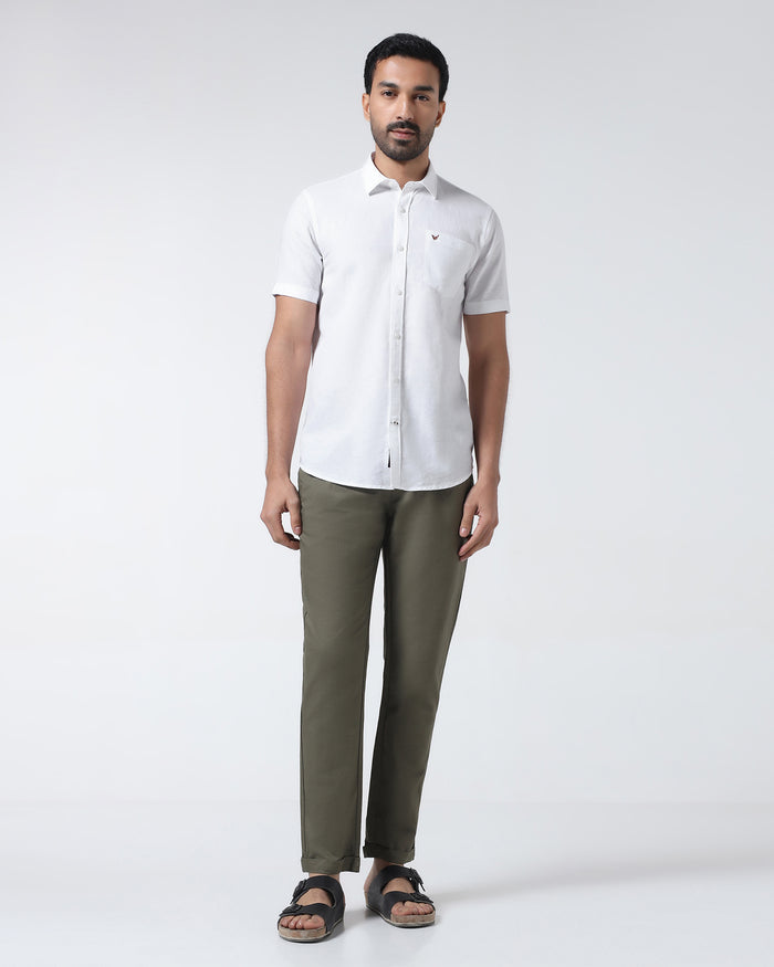 White Half Sleeve Linen Solid Shirt - Cleo