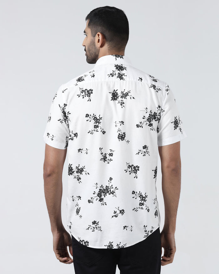 White Half Sleeve Printed Shirt - Hobson