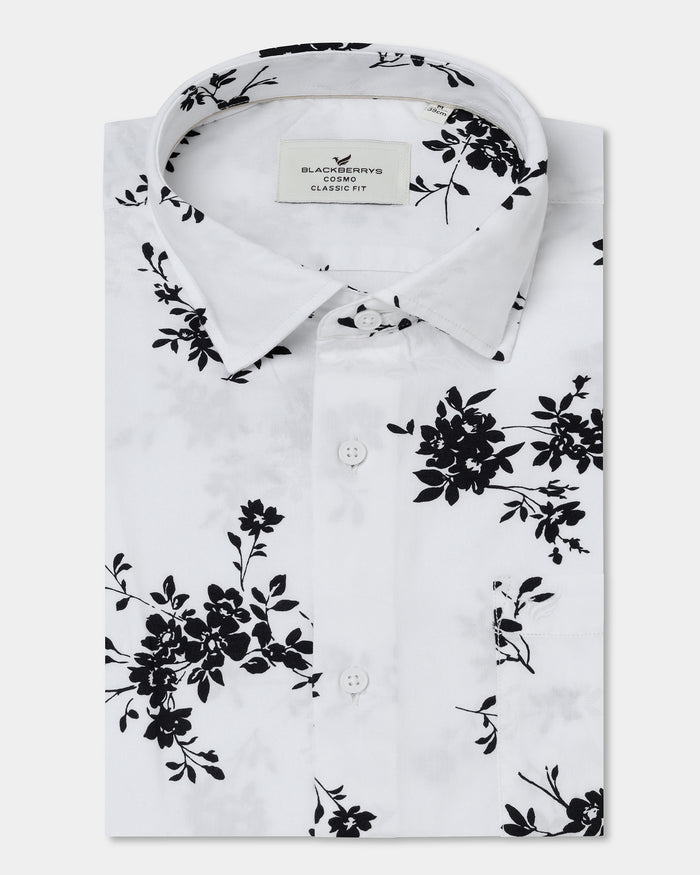 White Half Sleeve Printed Shirt - Hobson