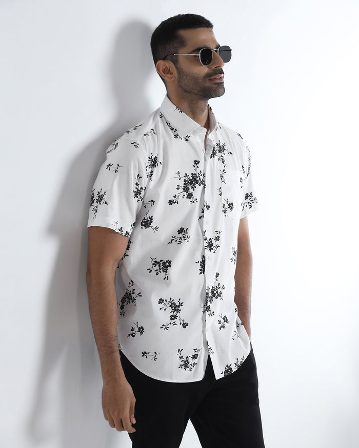 White Half Sleeve Printed Shirt - Hobson