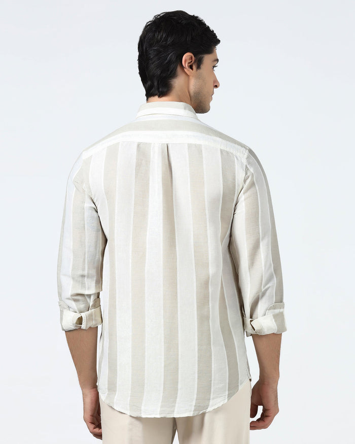 White Linen Stripe Shirt - Hanber