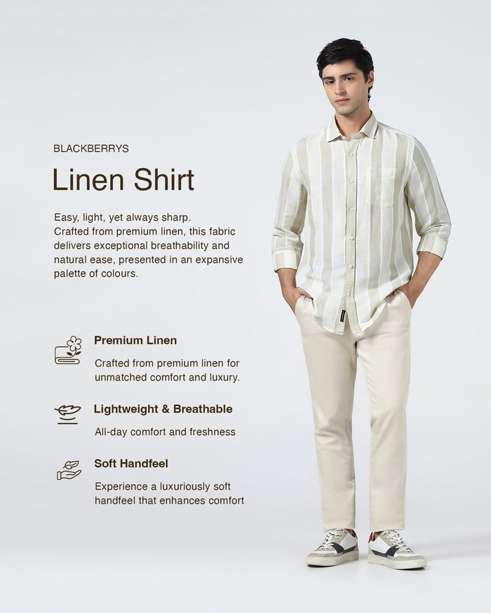 White Linen Stripe Shirt - Hanber