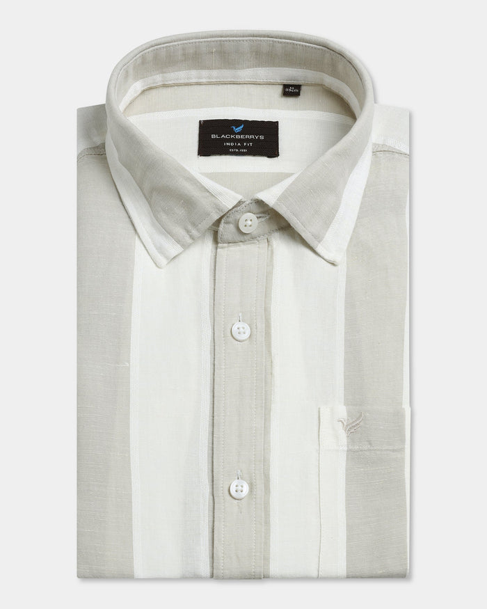 White Linen Stripe Shirt - Hanber