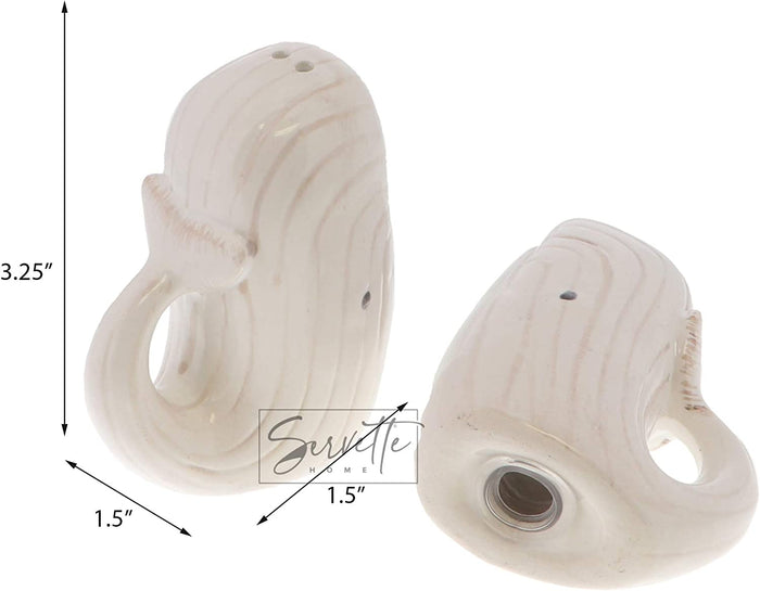 White Standing Up Whale Salt and Pepper Shaker