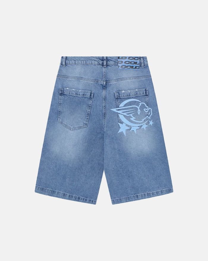 WIND SHORTS MARINE BLUE - light blue denim shorts, back view - Cold Culture