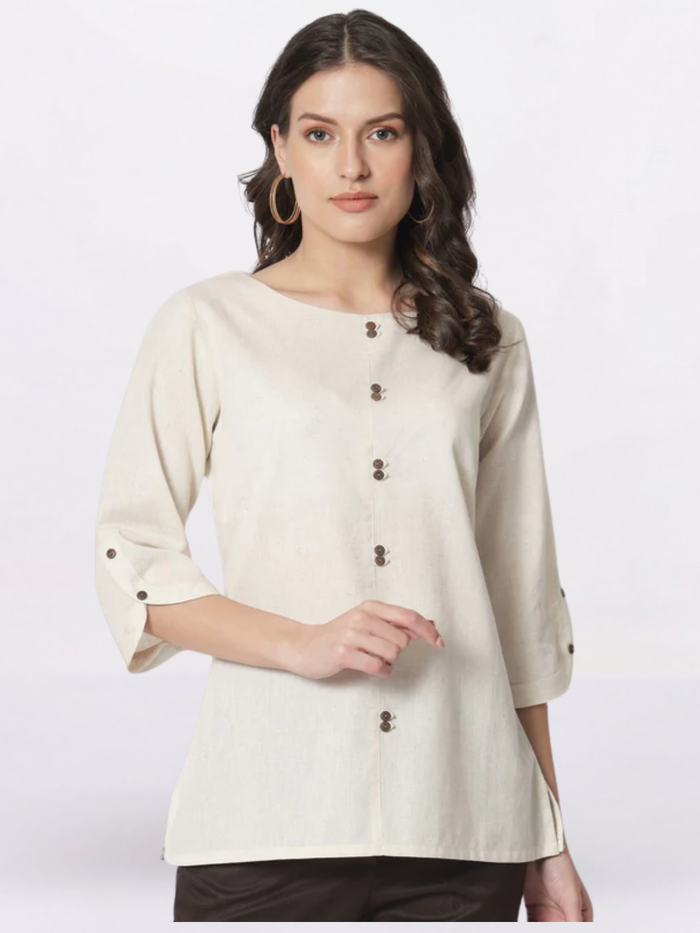 Women Beige Boat Neck Top