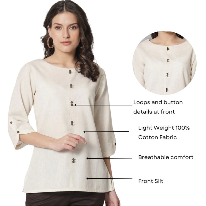 Women Beige Boat Neck Top