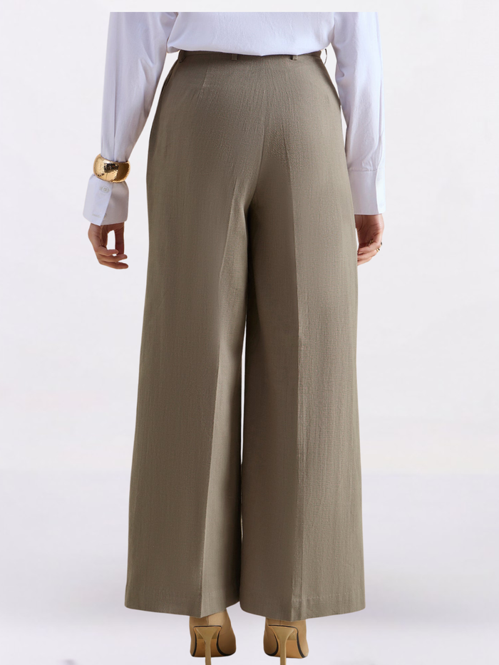 Women Beige Green High Rise Loose-Fit Formal Trouser