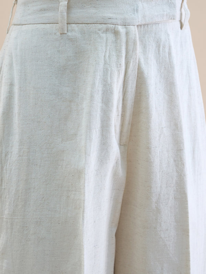 Women Beige U-Neck Linen Blend Tailored Waistcoat with Straight Fit Co-Ord set