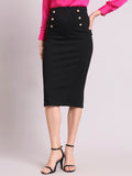 Women Black  4-Way Stretch Pencil Skirt