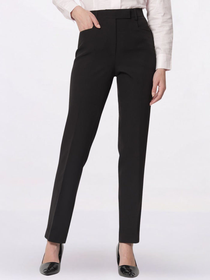 Women Black Mid-Rise Pleated Formal Trousers