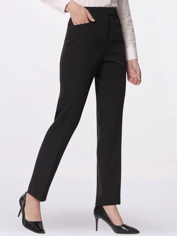 Women Black Mid-Rise Pleated Formal Trousers