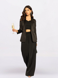 Women Black Three - Piece Satin Pantsuit