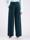 Women Blue High-Rise Pleated Trousers