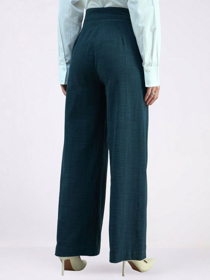 Women Blue High-Rise Pleated Trousers