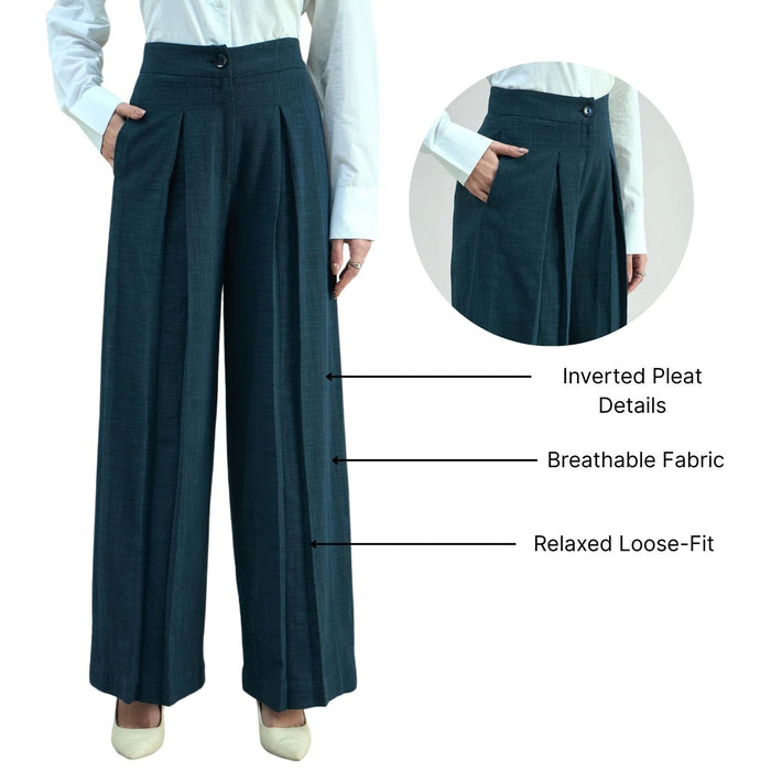 Women Blue High-Rise Pleated Trousers
