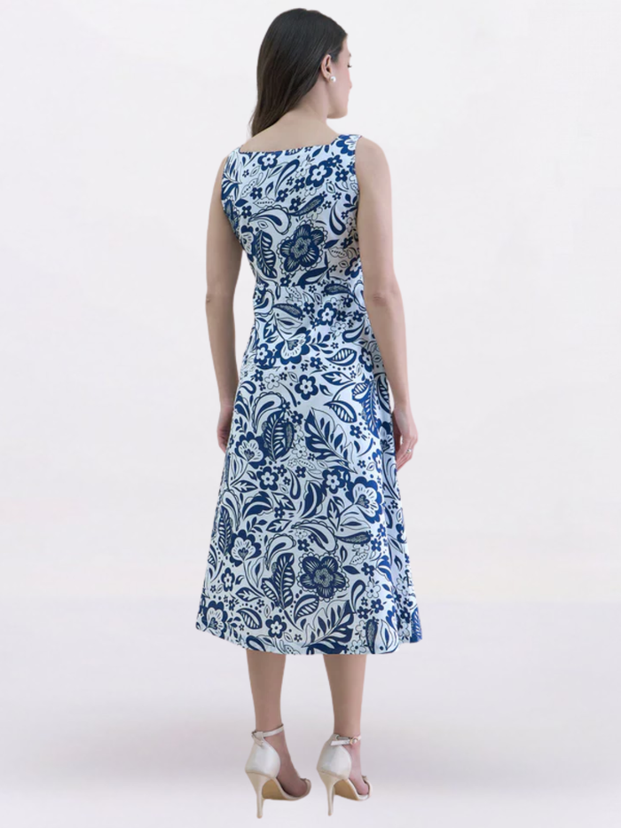 Women Blue-White floral print midi dress