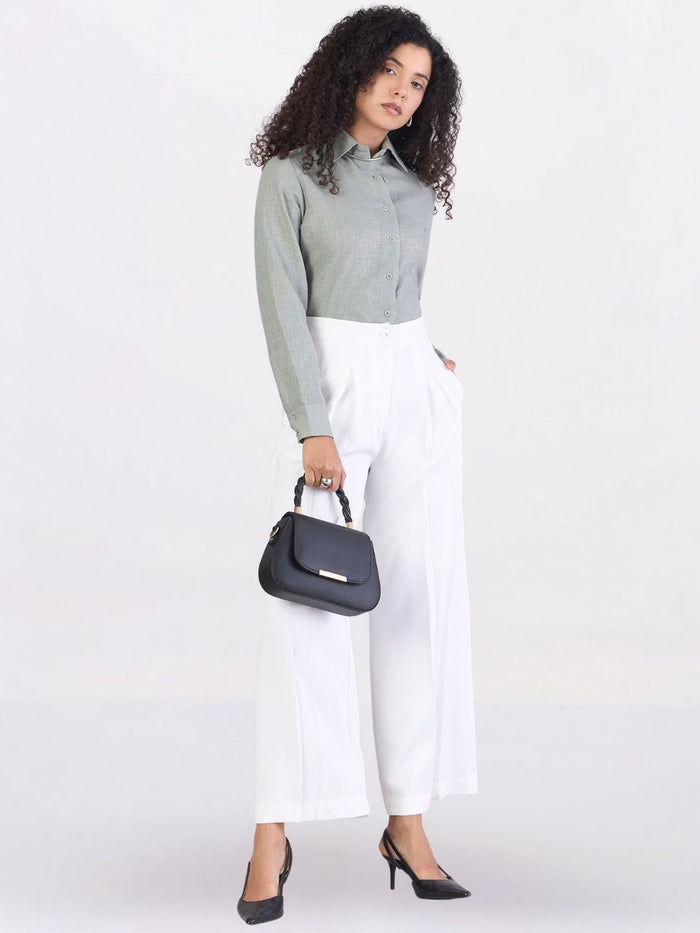 Women Comfort Straight Fit High-Rise Pleated Trousers