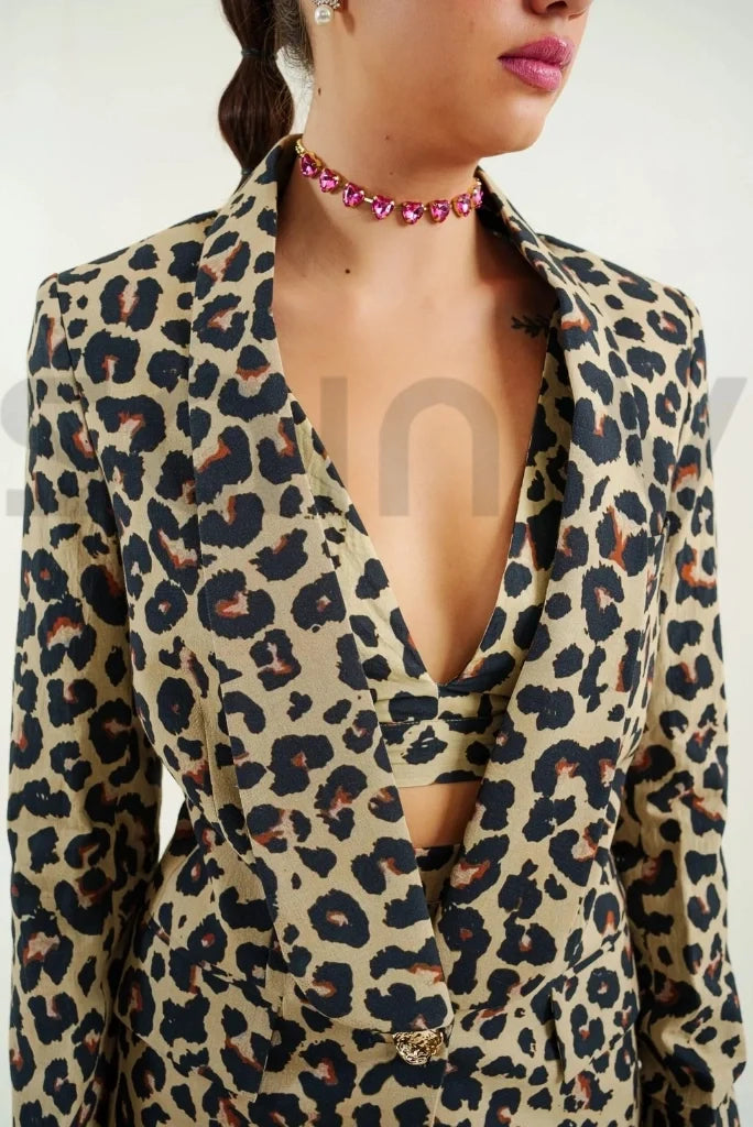 Fashionable women leopard print co ord set look