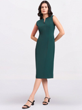 Women Dark Green Princess Panel A-Line Stretch Midi Dress