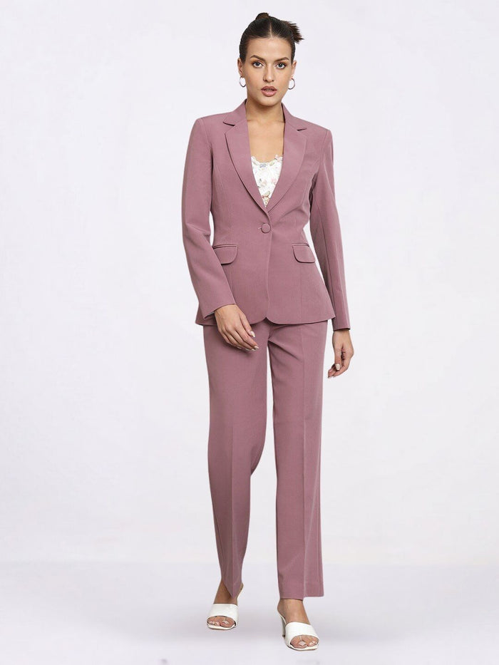 Women Dusty Pink Fit Single Breasted Formal Pantsuit