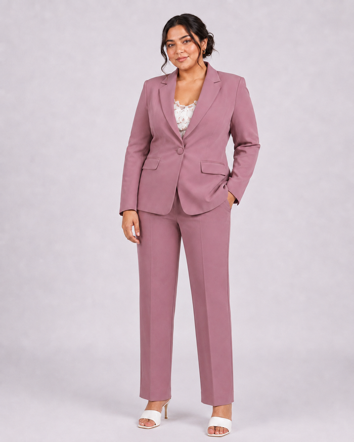 Women Dusty Pink Fit Single Breasted Formal Pantsuit