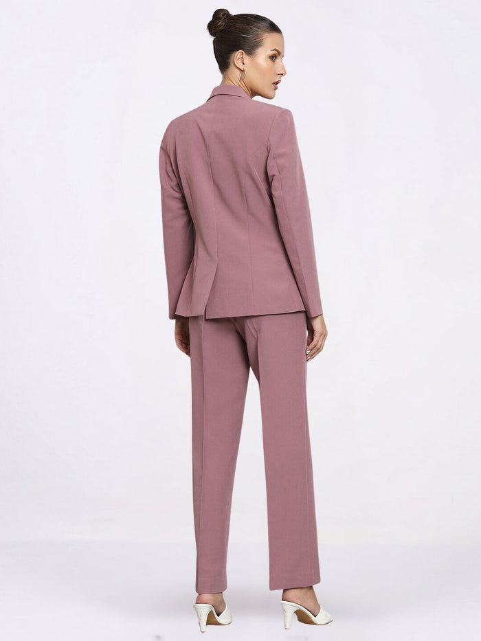 Women Dusty Pink Fit Single Breasted Formal Pantsuit