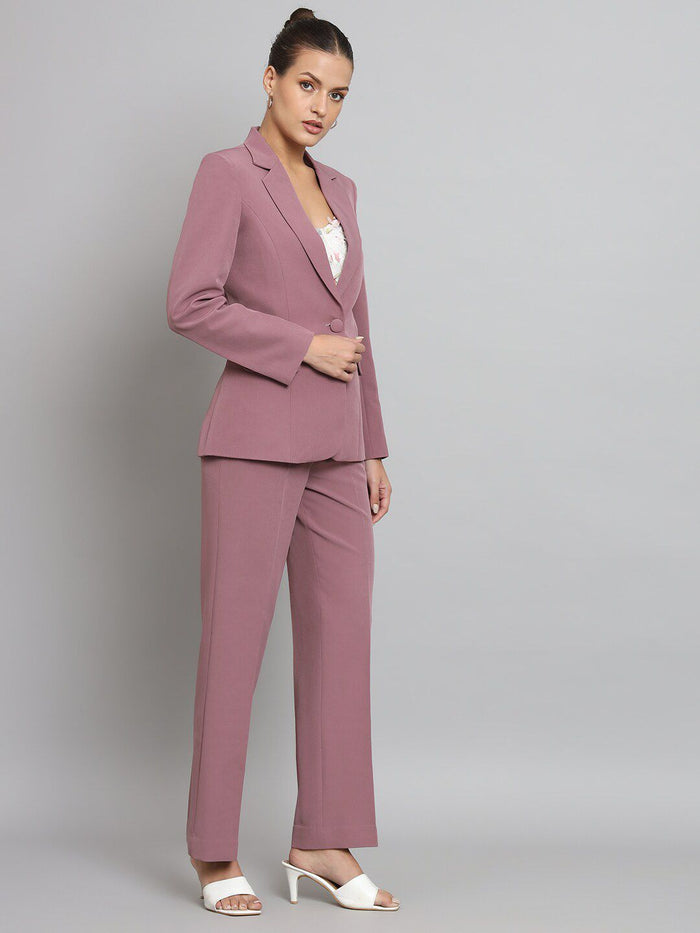 Women Dusty Pink Notch Collar Formal Blazer