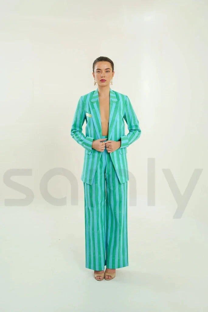 Women's green and blue co ord set with chic casual style