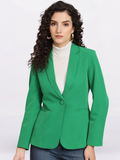 Women Green Notched Lapel Formal Blazer