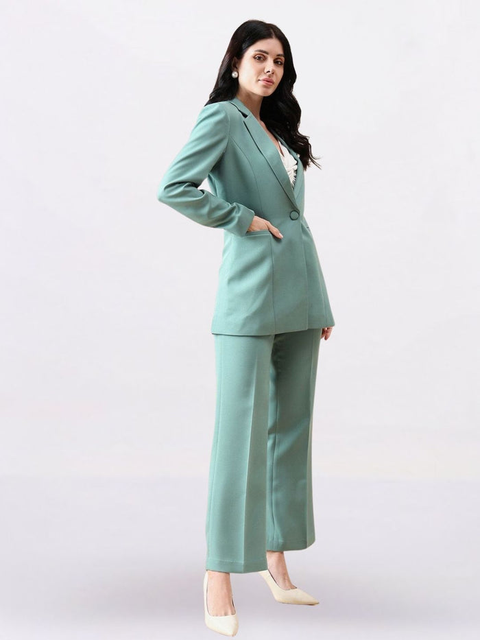 Women Green Single-Breasted Formal Pantsuit