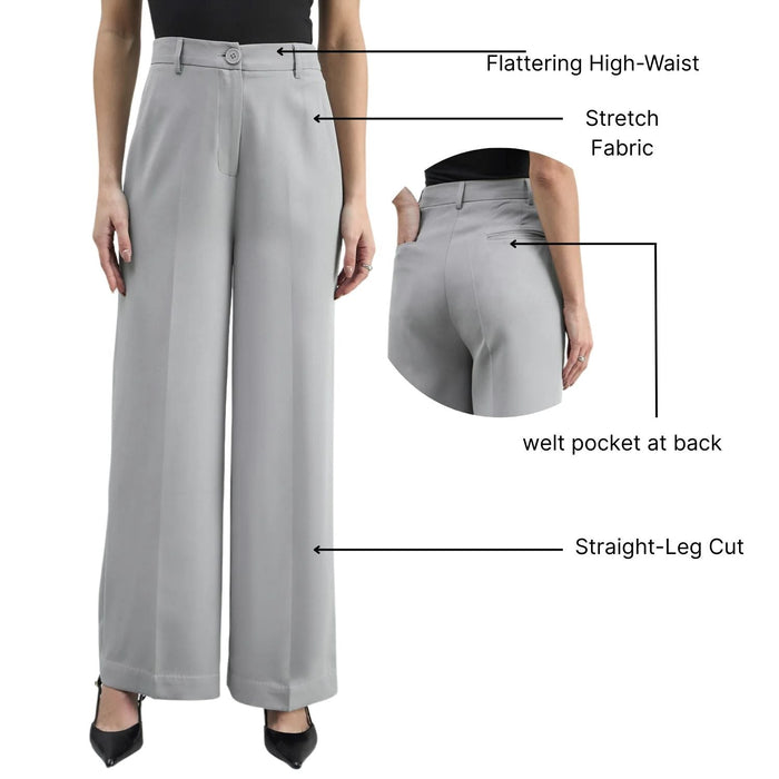 Women Grey Straight Fit High-Rise Trousers