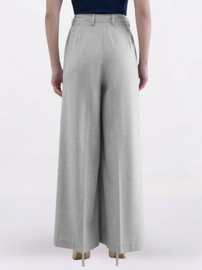 Women Grey Textured High-Rise Pleated Trousers