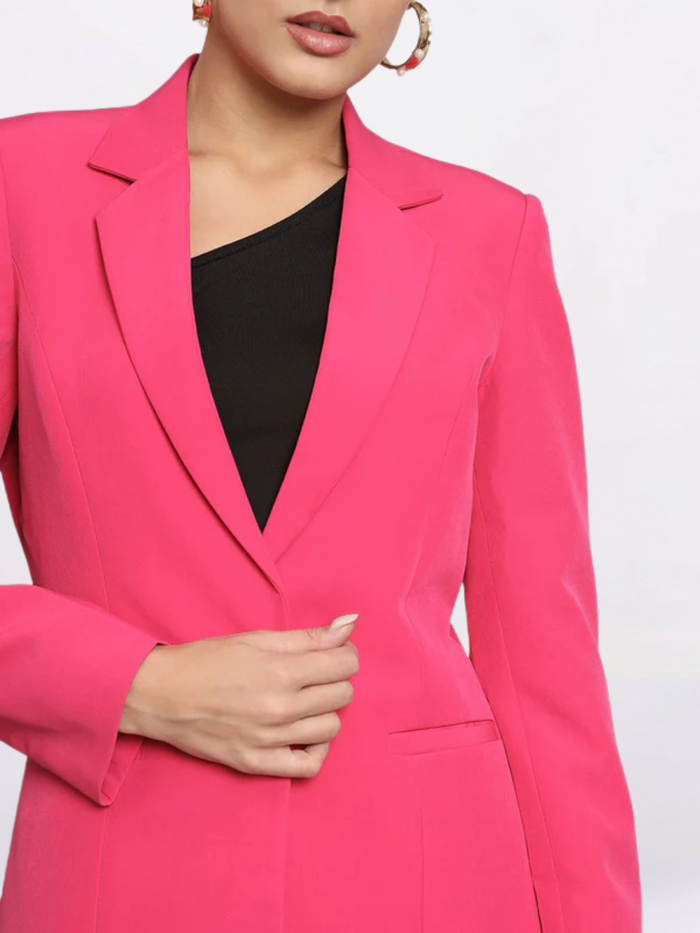 Women Hot Pink Notched Collar Formal Blazer