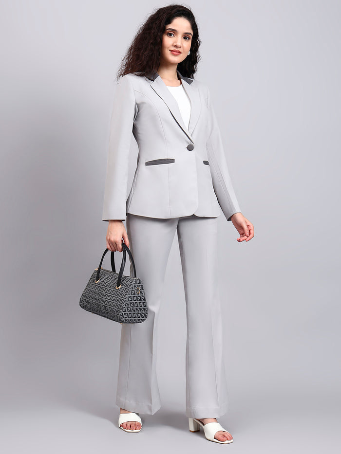 Women Light Grey Stretch Formal Power Suit