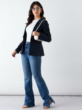 Women Navy Blue Stretch Blazer