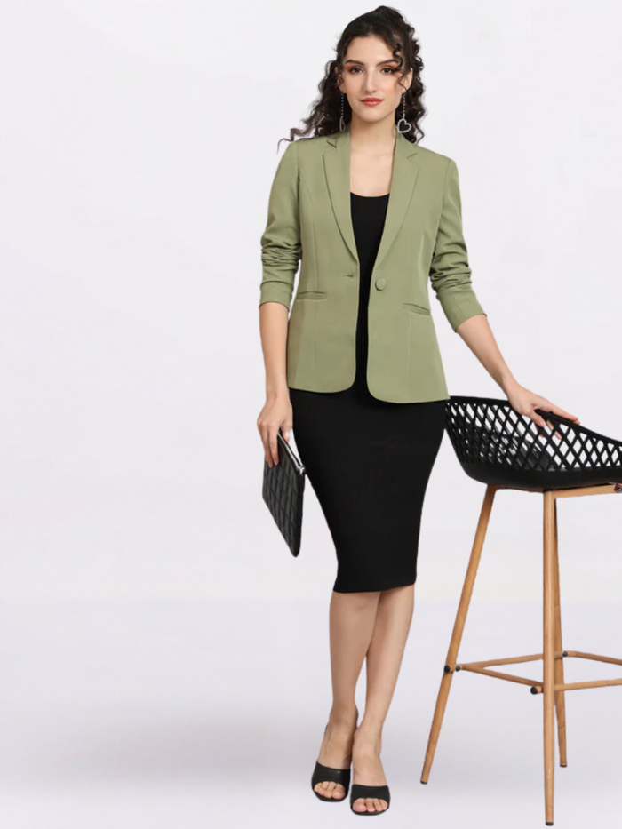 Women Notched Lapel Collar Single Breasted Formal Blazer