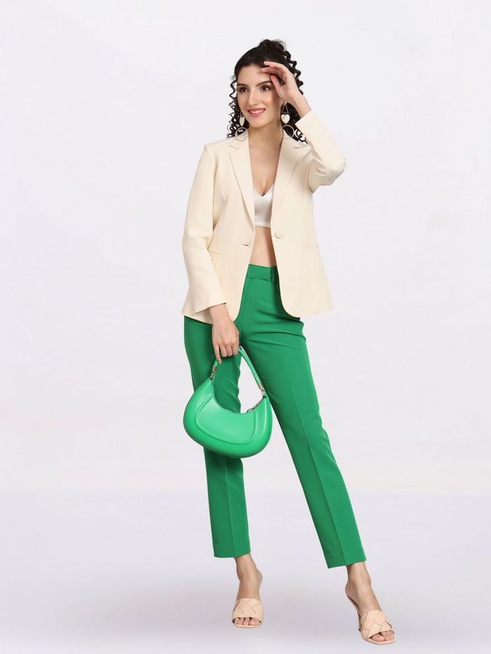Women Off White Notched Lapel Formal Blazer