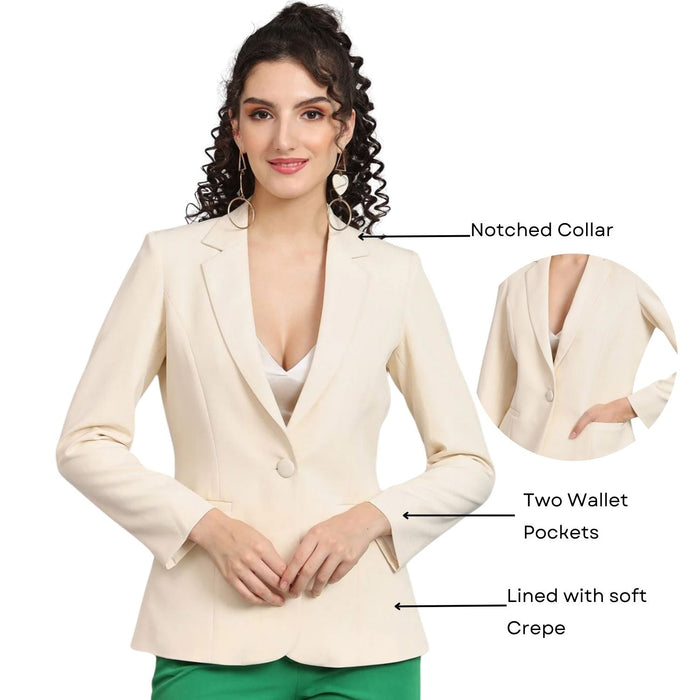 Women Off White Notched Lapel Formal Blazer