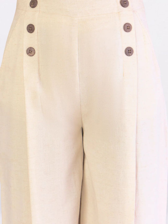 Women Off White Textured Comfort Loose Fit High-Rise Easy Wash Pleated Wide Leg Trousers