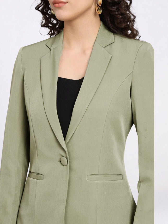 Women Olive Green Single-Breasted Formal Pantsuit