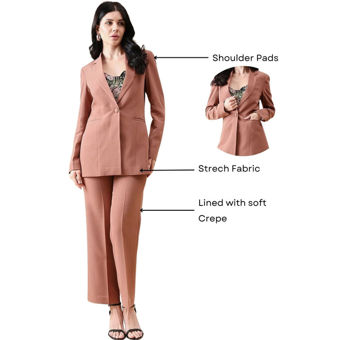 Women Peach Single-Breasted Formal Pantsuit
