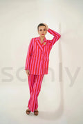 Stylish women red and pink matching co ord outfit-front