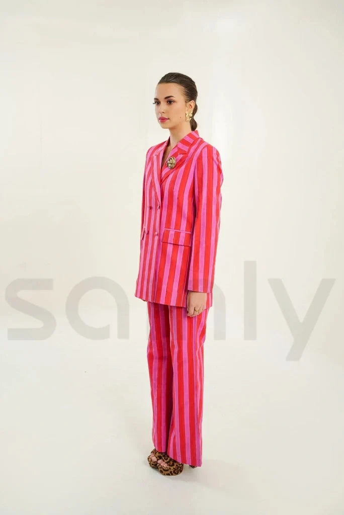 Trendy women red and pink coordinated set for outings-side