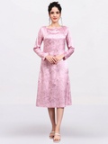 Women Pink Satin Marble print A-Line Dress